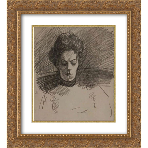 Theophile Steinlen 2x Matted 20x22 Gold Ornate Framed Art Print 'Portrait de Madame Steinlen '