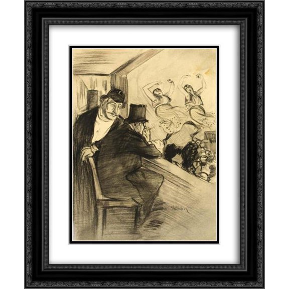 Theophile Steinlen 2x Matted 20x24 Black Ornate Framed Art Print 'Two Men at Theatre '