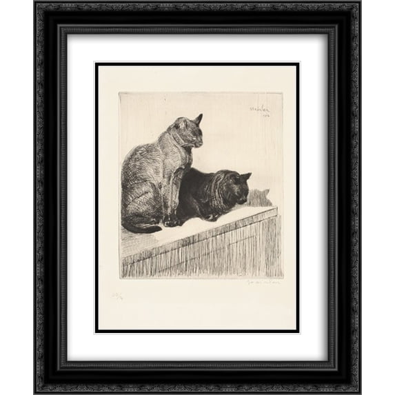 Theophile Steinlen 2x Matted 20x24 Black Ornate Framed Art Print 'Two sitting cats'