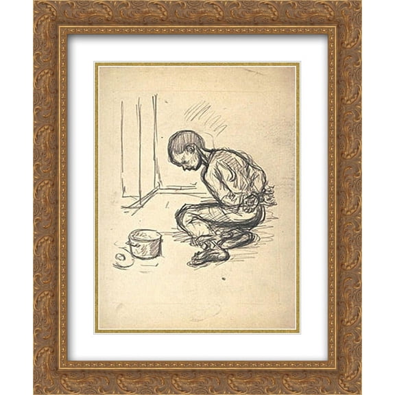 Theophile Steinlen 2x Matted 20x24 Gold Ornate Framed Art Print 'Enfants Martyrs study '
