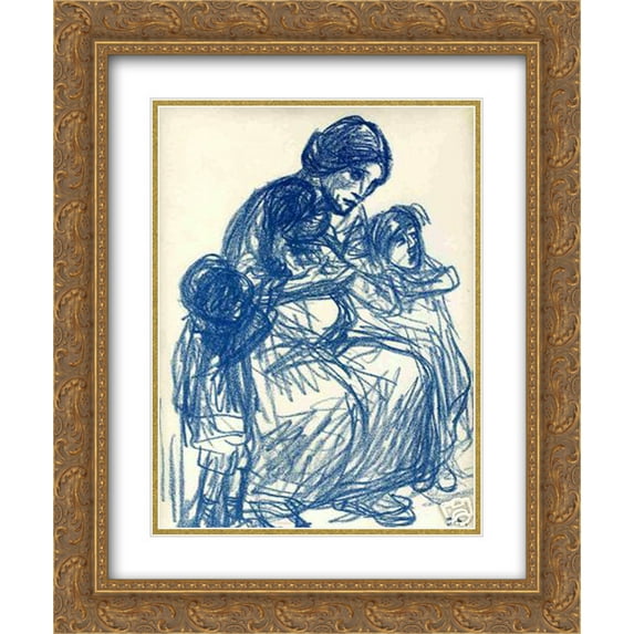 Theophile Steinlen 2x Matted 20x24 Gold Ornate Framed Art Print 'Femme de trois-quarts et trois enfants'