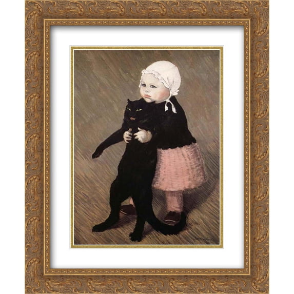 Theophile Steinlen 2x Matted 20x24 Gold Ornate Framed Art Print 'Girl with Cat'