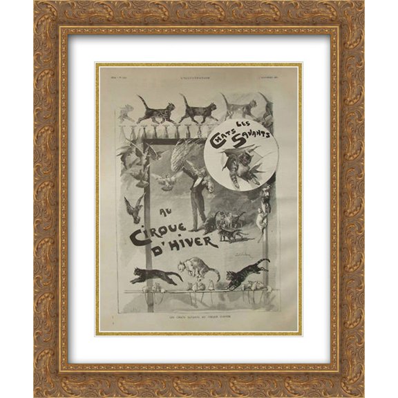 Theophile Steinlen 2x Matted 20x24 Gold Ornate Framed Art Print 'Trained cats in circus'