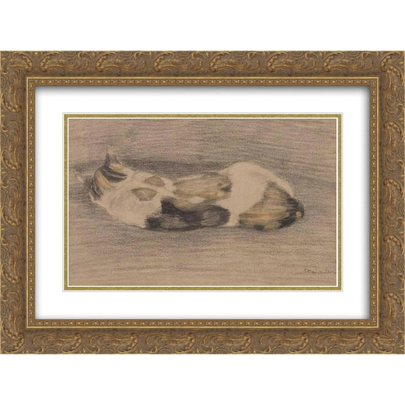 Theophile Steinlen 2x Matted 24x18 Gold Ornate Framed Art Print 'Sleeping tricolor cate'