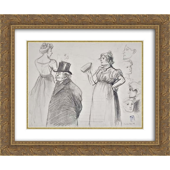Theophile Steinlen 2x Matted 24x20 Gold Ornate Framed Art Print 'Etude des Figures '