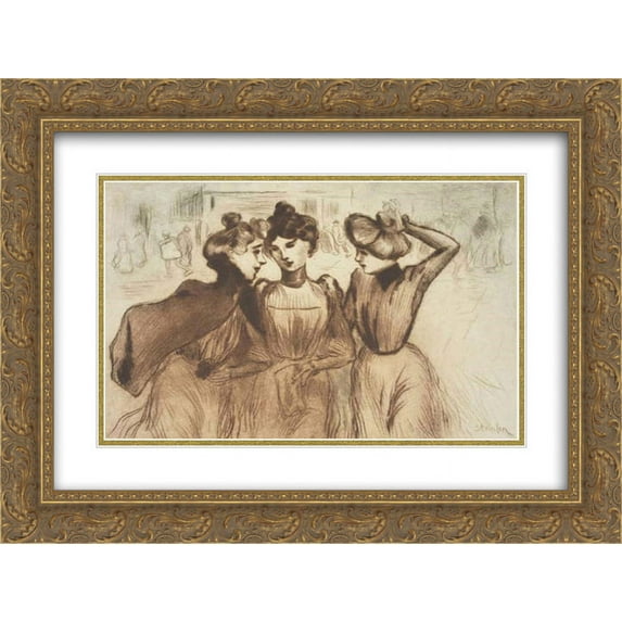 Theophile Steinlen 2x Matted 24x20 Gold Ornate Framed Art Print 'La Sortie des Trois Midinettes '