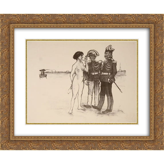 Theophile Steinlen 2x Matted 24x20 Gold Ornate Framed Art Print 'La Verite Et Les Deux Gendarmes'