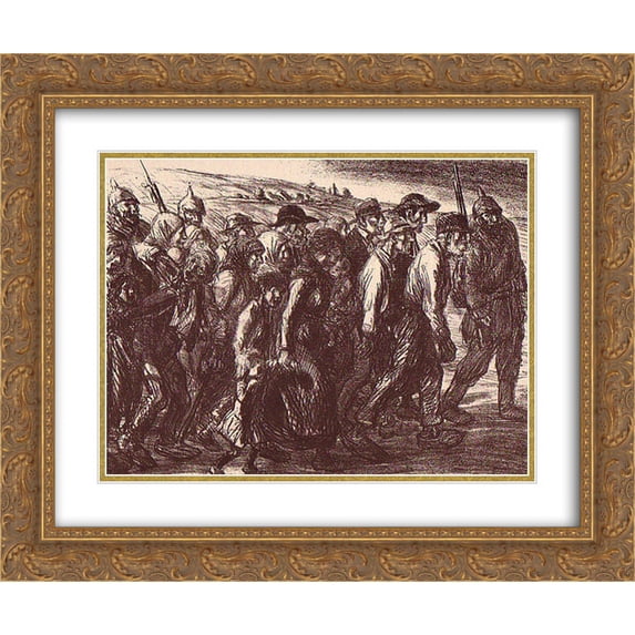Theophile Steinlen 2x Matted 24x20 Gold Ornate Framed Art Print 'Les Otages Civils '