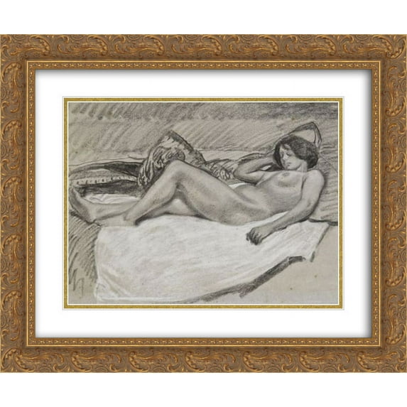 Theophile Steinlen 2x Matted 24x20 Gold Ornate Framed Art Print 'Nu Allonge '