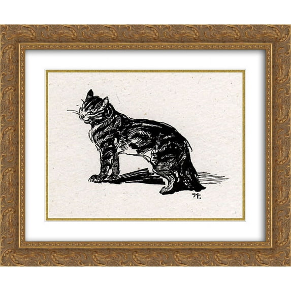 Theophile Steinlen 2x Matted 24x20 Gold Ornate Framed Art Print 'Smiling Cat'