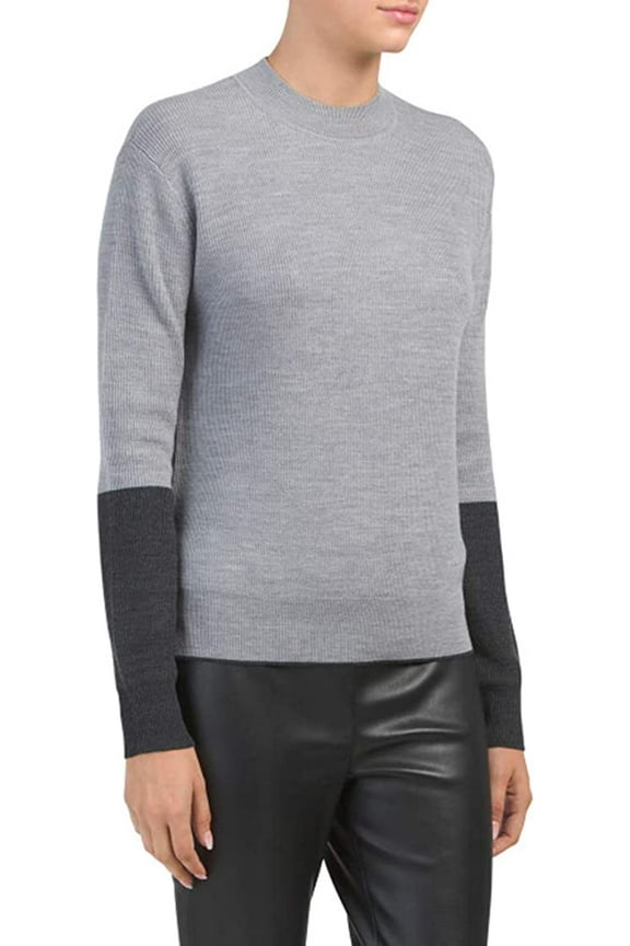 Color-Block Pullover Merino Wool Sweater, Grey Combo - Medium
