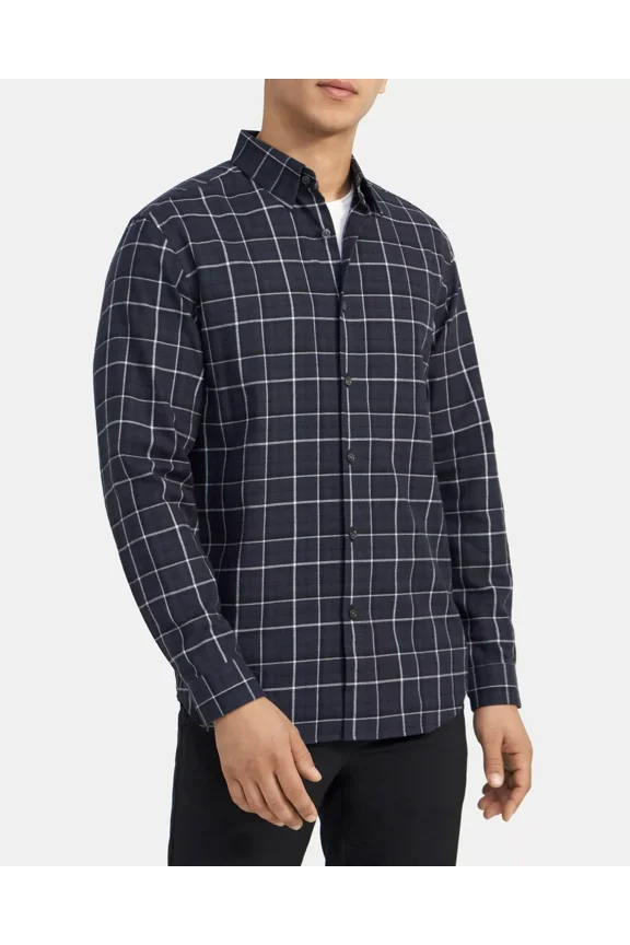 Men's Irving Navy Multi Ombre Line Grid Buttons Down Shirt Size Large