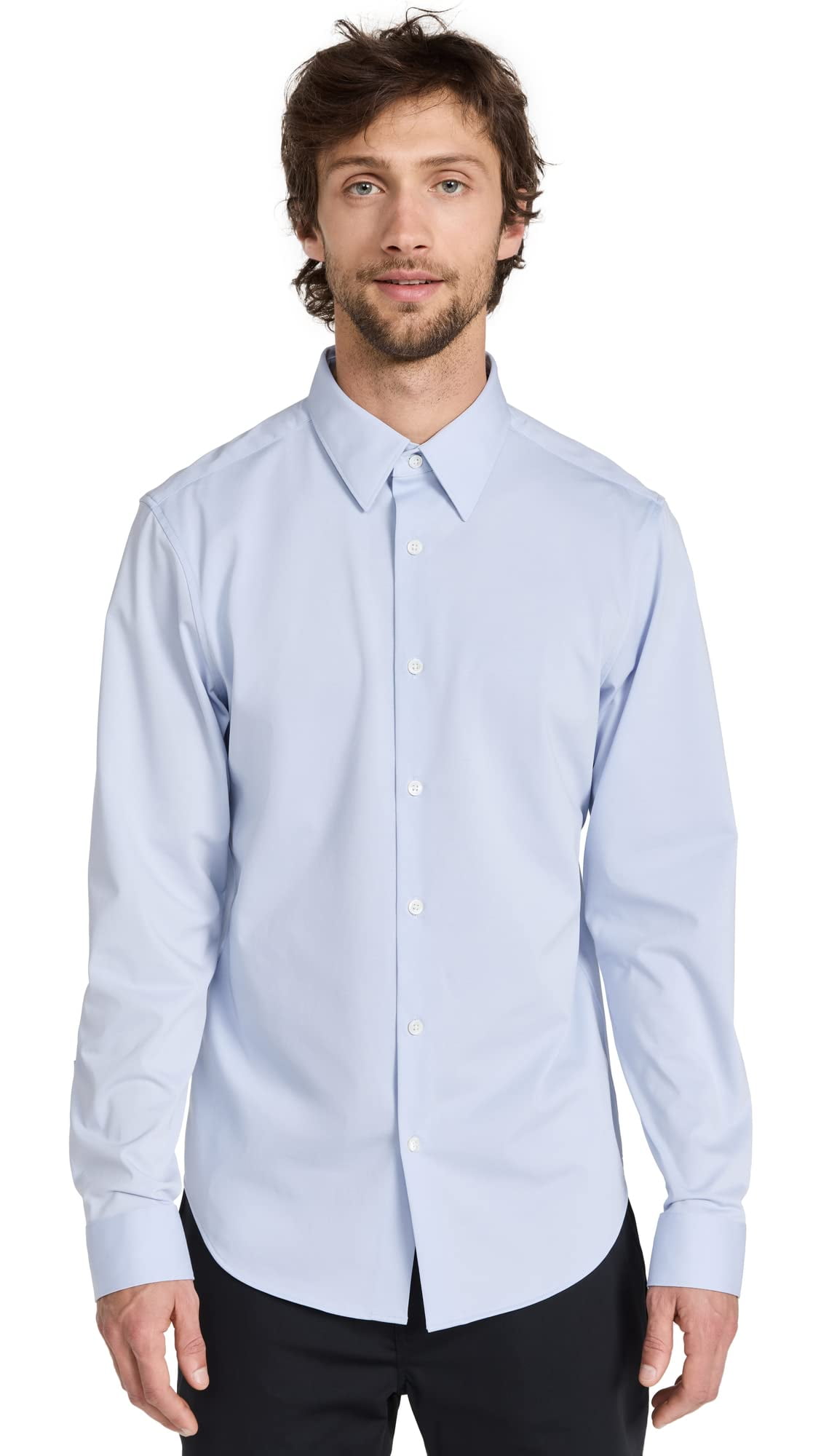 Theory Men's Sylvain Structure Knit Dress Shirt - Cotton-Blend Jersey, Tailored Button-Down With Curved Hem