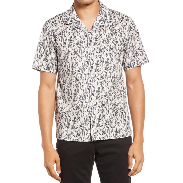 Theory Mens Noll Prism Short Sleeve Stretch Cotton ButtonUp Camp Shirt