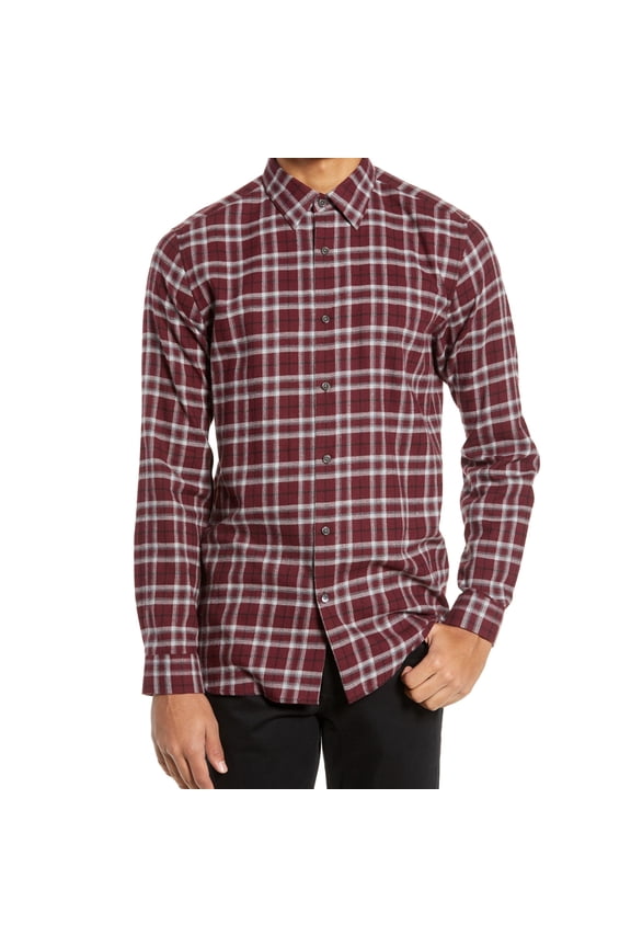 Mens Plaid Button Up Shirt, Red, Large