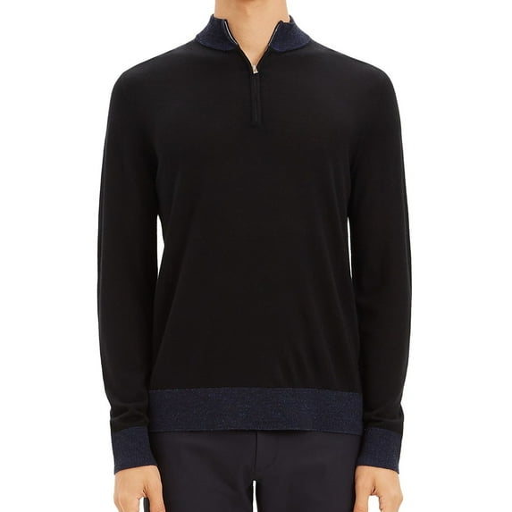 Theory Mens Quarter Zip Pullover Sweater, Black, Small