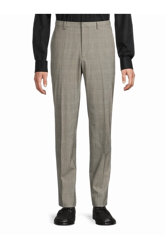 Mens Slim fit Wool Dress Pants Size 30 Black / Grey Plaid Stretch