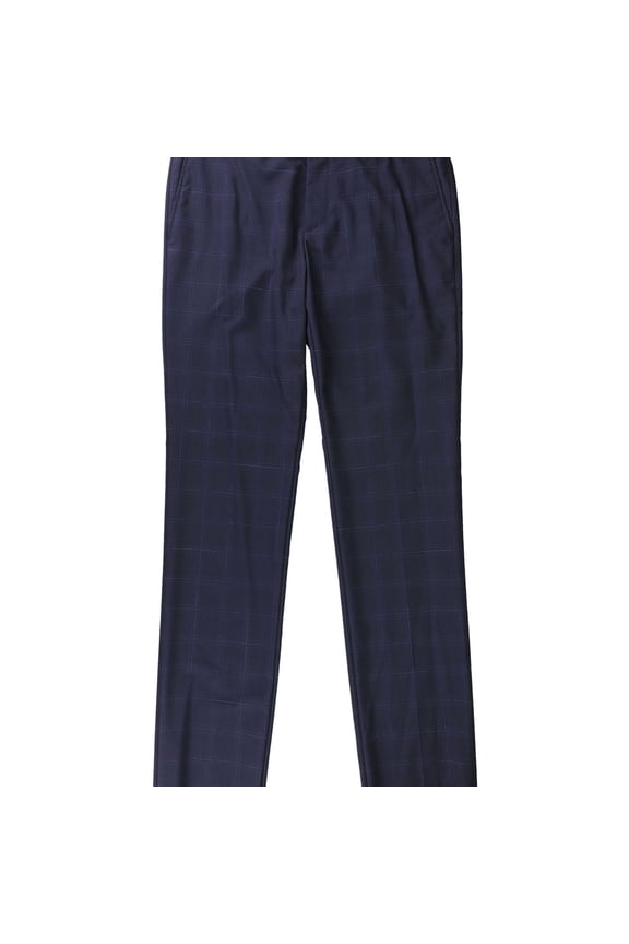 Mens Spacedye Grid Dress Pants Slacks, Blue, 36W x UnfinishedL
