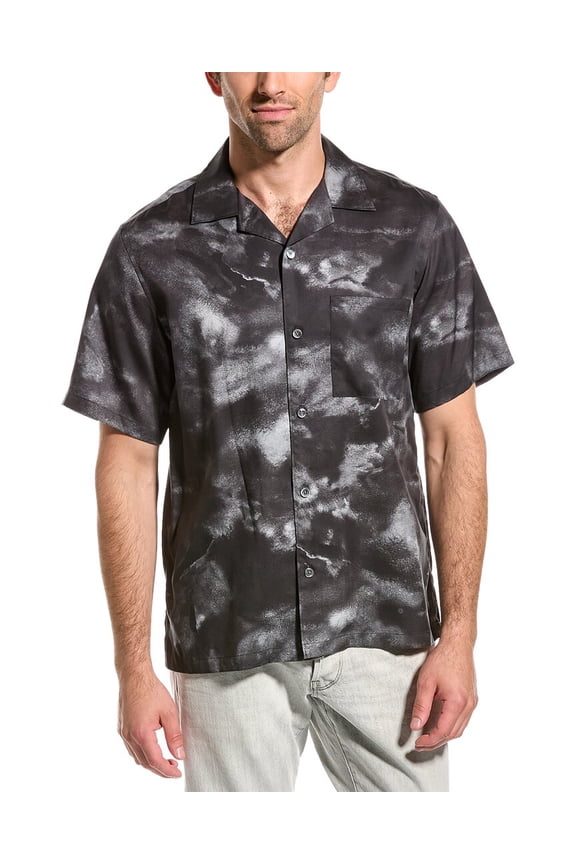 Noll Cloud Print Short Sleeve Button-Up Camp Shirt in Black Size S $165
