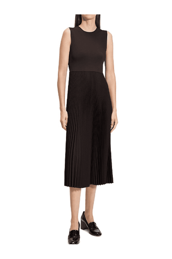 Women's Hickory Brown Wool Suit Pleated Midi Dress, Medium