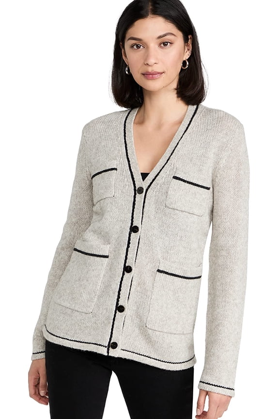 Womens Contrast Cardigan Large Light Taupe Melange/Black