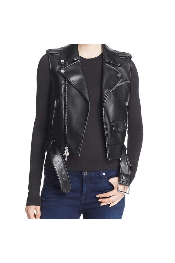 Womens Faux Leather Outerwear Vest, Black, Petite, P