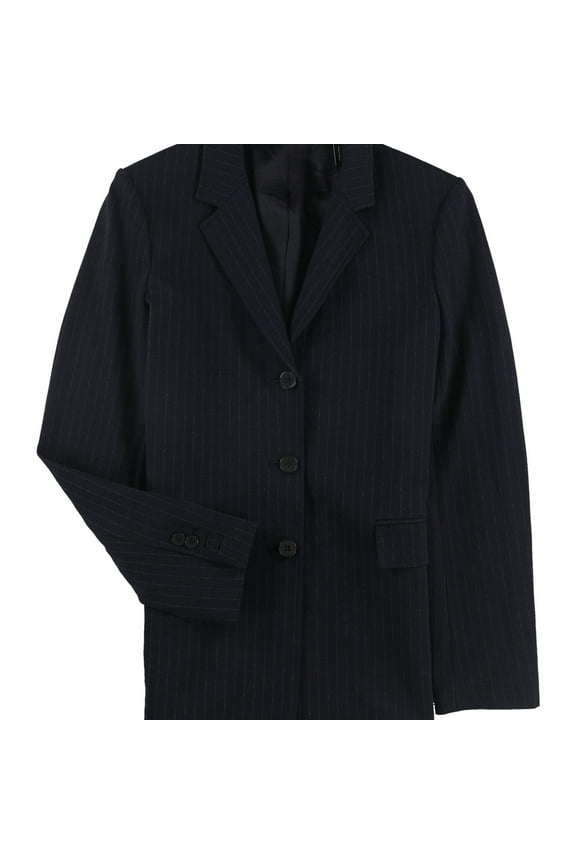 Womens Pinstripe Three Button Blazer Jacket, Blue, 0
