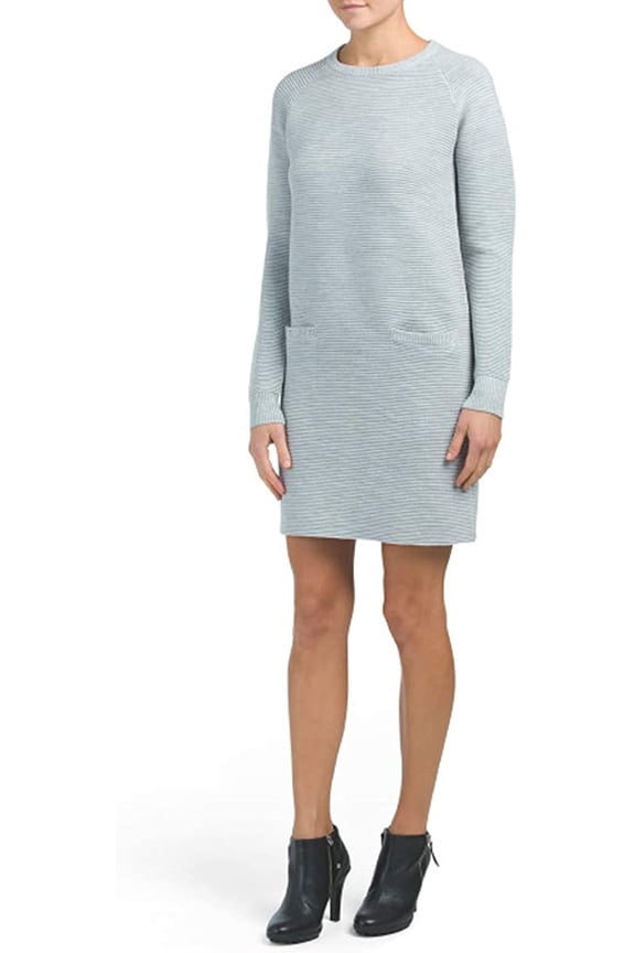 Womens Ribbed Wool-Blend Sweaterdress, L, Grey