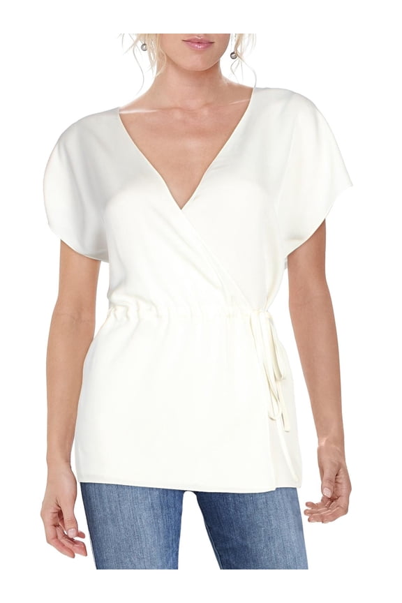 womens  Silk Wrap Top, l, White