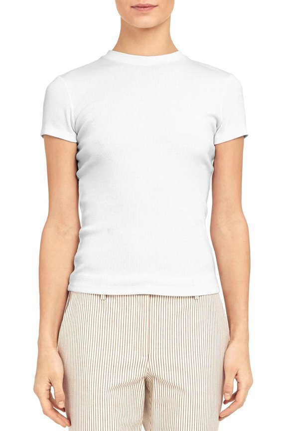 Womens Tiny Pima Cotton Rib-Knit Tee Petite White - NWT $120