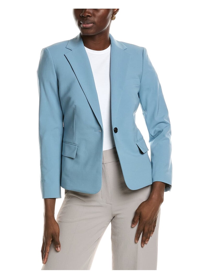 Theory womens 1-Button Slim Wool-Blend Jacket, 2, Blue - Walmart.com