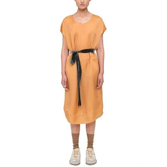 Theory womens Belted Silk-Blend Midi Dress, s, Orange