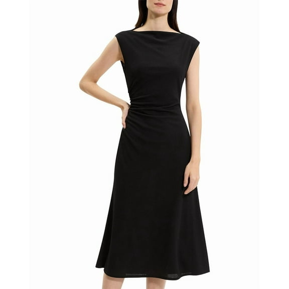 Theory womens  Boat Neck Drape Dress, 0, Black