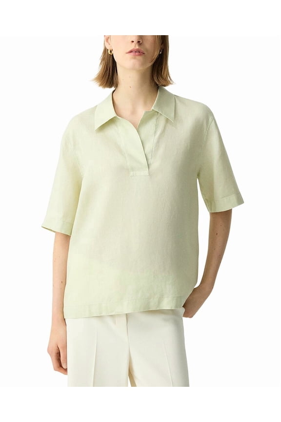 womens Boxy Collared Top, l, Green