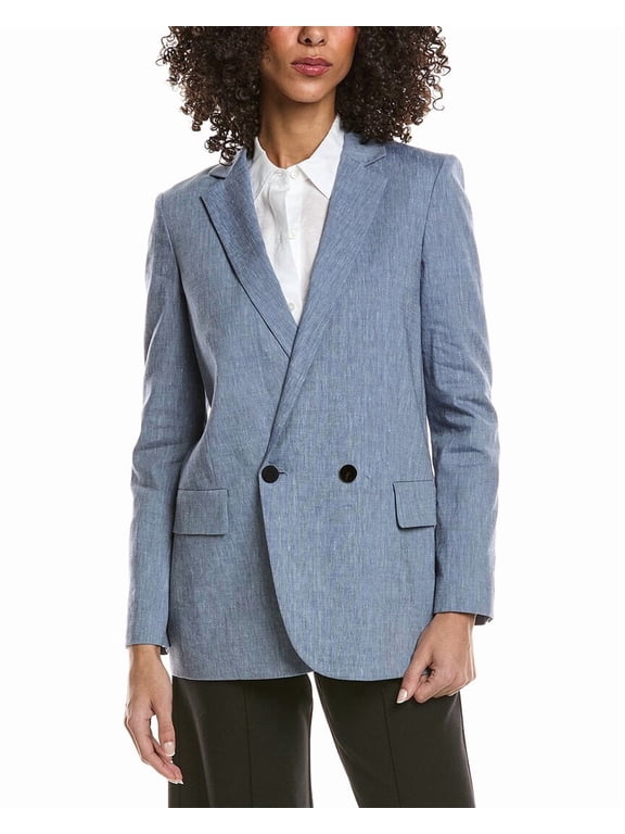 womens Boyfriend Linen-Blend Jacket, 00, Blue