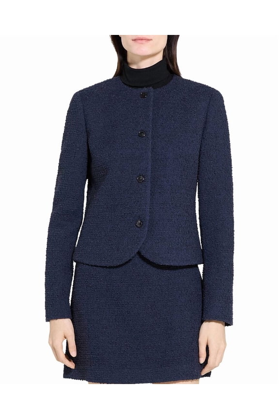 womens Crew Neck Clean Wool-Blend Jacket, 0, Blue