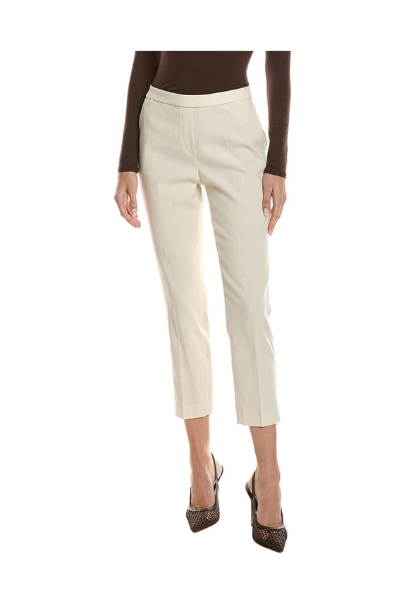 womens Crop Linen-Blend Pant, 2, Tan