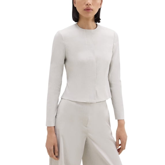 Theory womens Crop Peplum Linen-Blend Jacket, 4, Grey