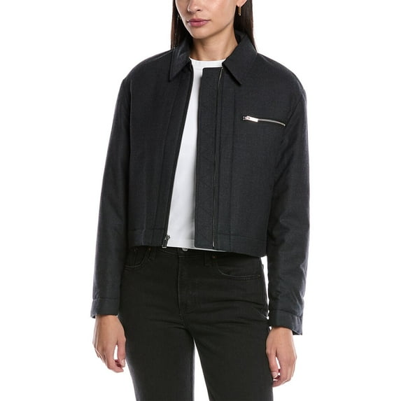 Theory womens Crop Wool-Blend Jacket, l, Gray