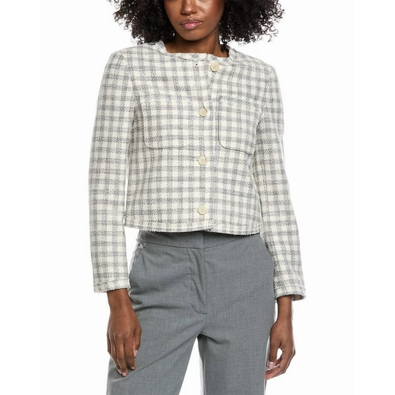 Theory womens Cropped Gingham Jacket, 0, Grey