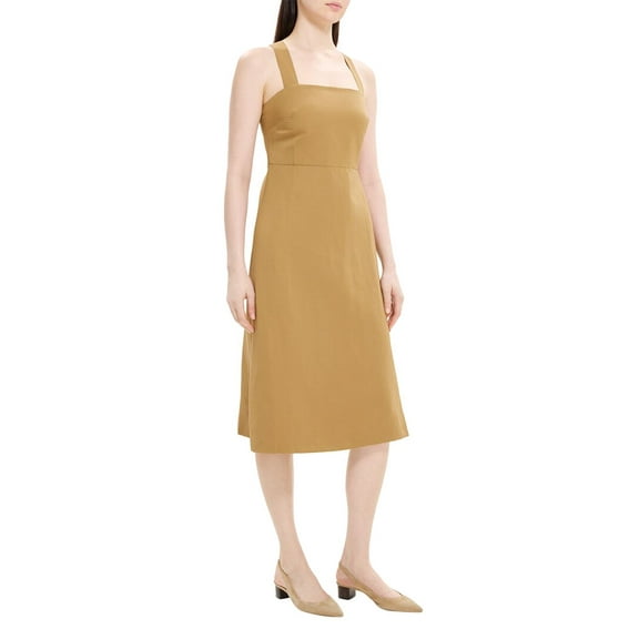 Theory womens  Crossback Linen-Blend Midi Dress, 00