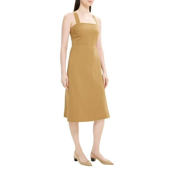 Theory womens Crossback Linen-Blend Midi Dress, 12