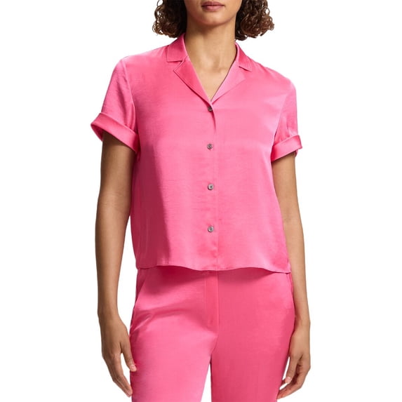 Theory womens Crushed Satin Camp Shirt, p