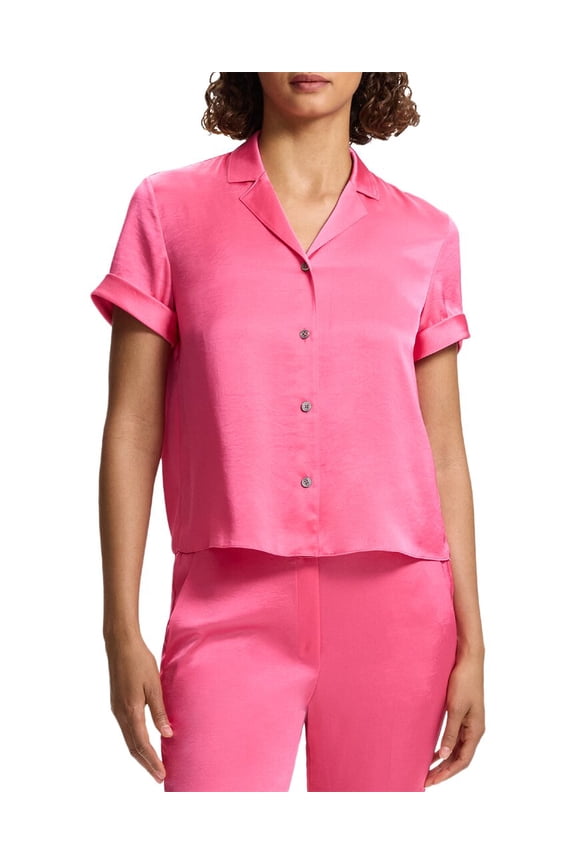 womens Crushed Satin Camp Shirt, s