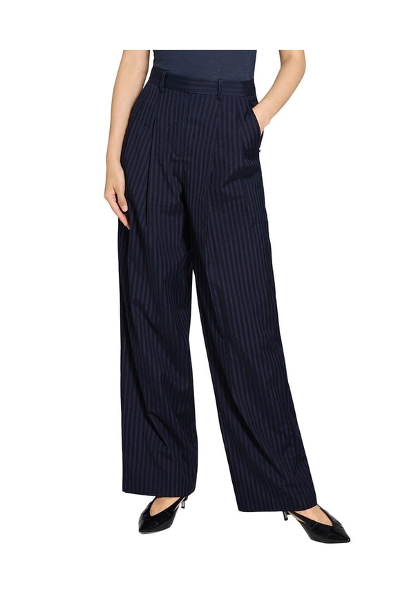 womens Double-Pleat Linen-Blend Pant, 2, Blue