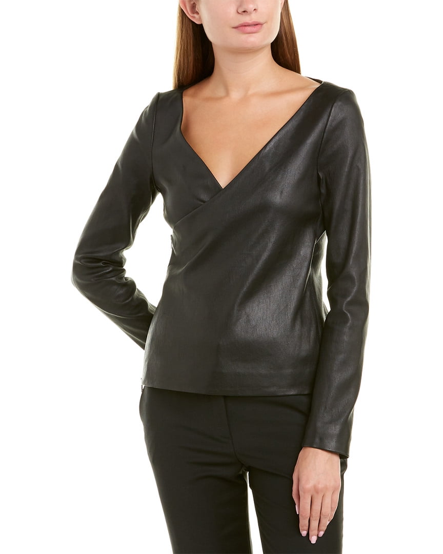 Theory womens Fitted Leather Wrap Jacket, 00, Black - Walmart.com