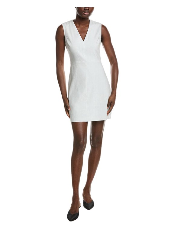 womens Fitted Linen-Blend Sheath Dress, 16, White