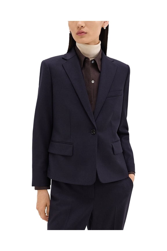 womens Flannel Wool Slim Jacket, 0, Navy