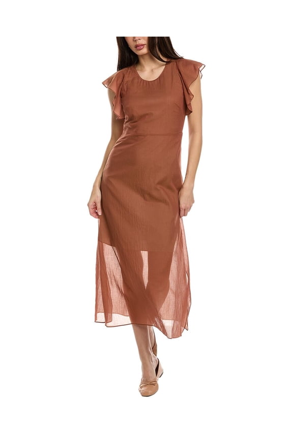 womens Flutter Midi Dress, 0, Brown