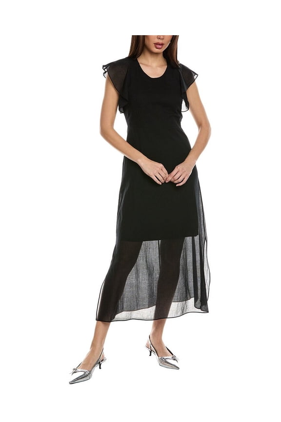 womens Flutter Midi Dress, 00, Black